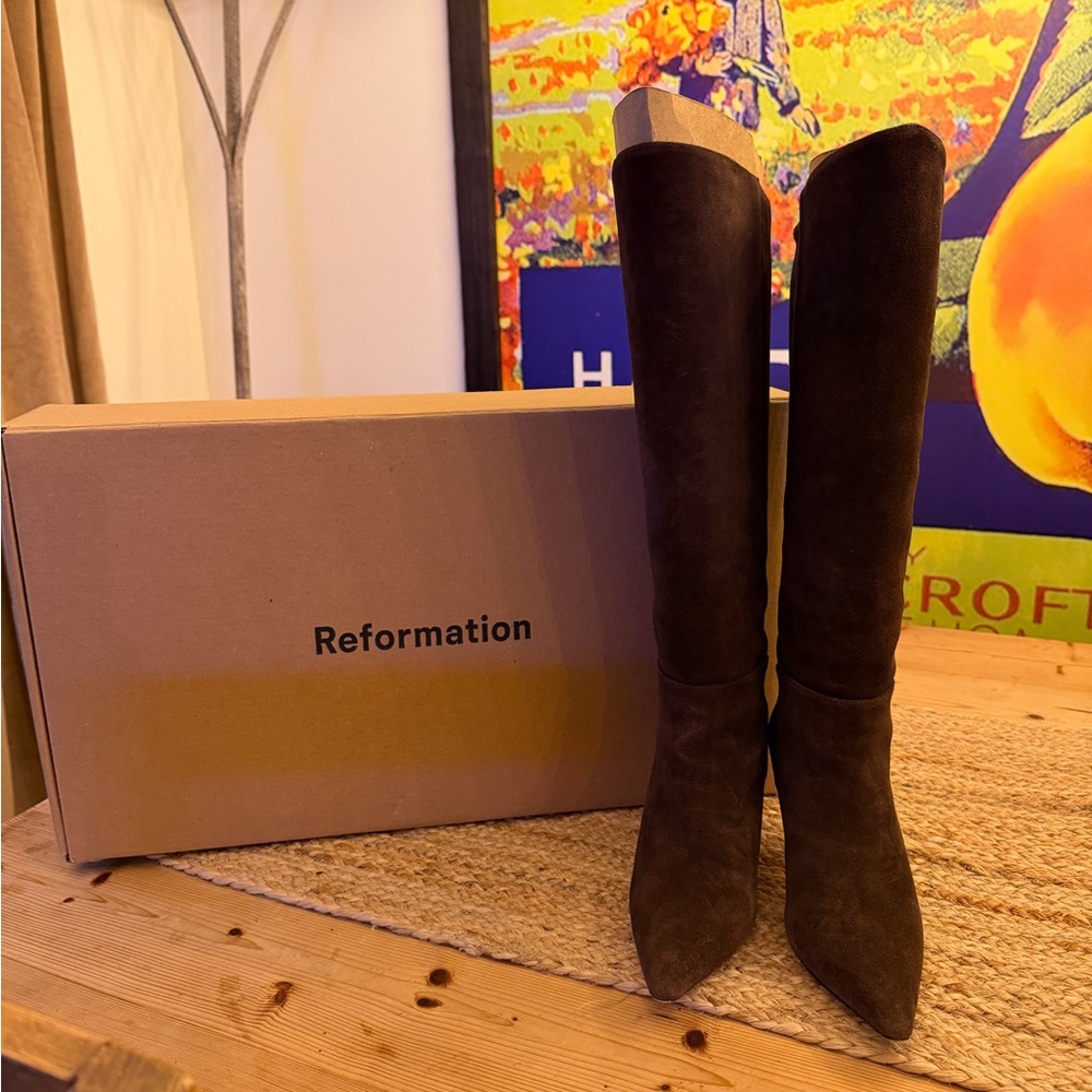 Reformation Dark Brown Over the Knee Suede Boots